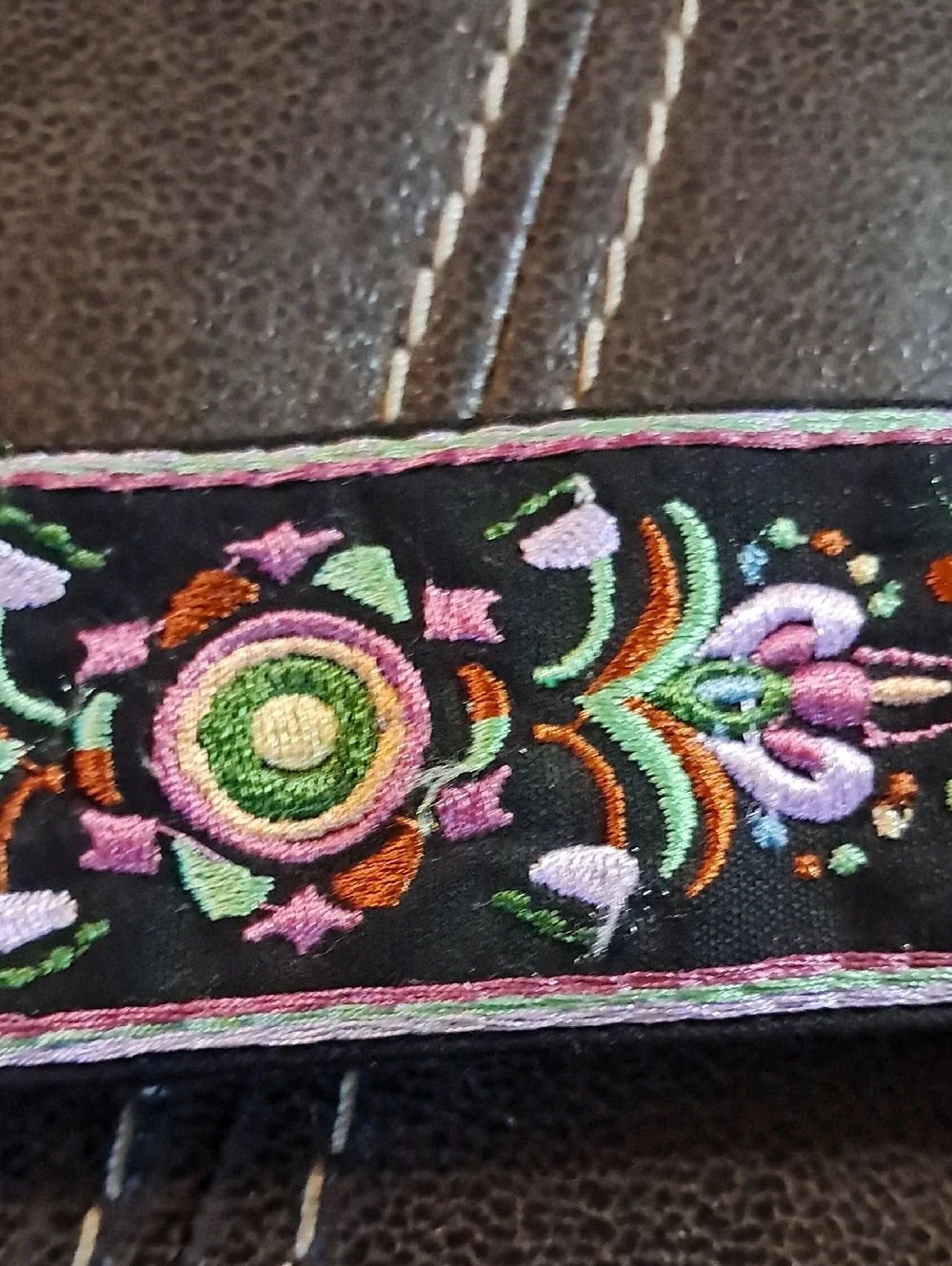 Women's Textile Ribbon Embroidered Belt Square Metal Embellished Buckle Boho
